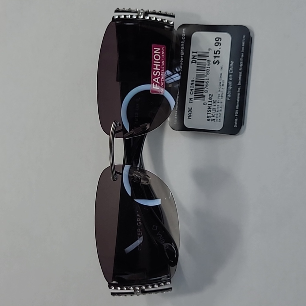 Foster Grant Rimless Women's Black Sunglasses with Crystal Accents